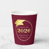 Afstuderen 2025 Faux Metallic Gold Maroon Papieren Bekers (Voorkant)