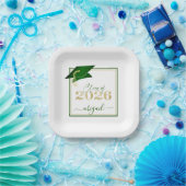 Afstuderen 2025 Faux Metallic Green Gold Script Papieren Bordje (Feest)