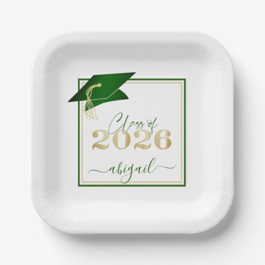 Afstuderen 2025 Faux Metallic Green Gold Script Papieren Bordje (Voorkant)