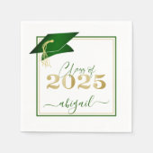 Afstuderen 2025 Faux Metallic Green Gold Script Servet (Voorkant)
