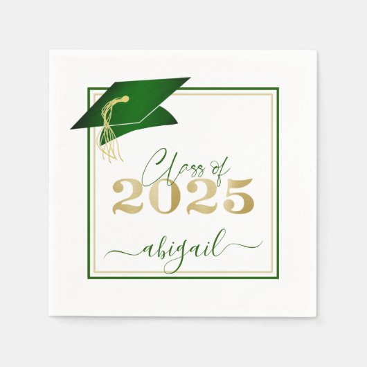 Afstuderen 2025 Faux Metallic Green Gold Script Servet (Voorkant)