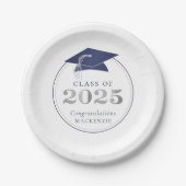 Afstuderen 2025 Faux Metallic Navy Blue Silver Papieren Bordje (Voorkant)