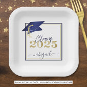 Afstuderen 2025 Faux Metallic Navy Gold Script Papieren Bordje