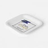 Afstuderen 2025 Faux Metallic Navy Gold Script Papieren Bordje (Gebogen)