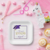 Afstuderen 2025 Faux Metallic Paarse Goud Script Papieren Bordje (Feest)