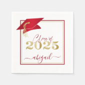 Afstuderen 2025 Faux Metallic Red Gold Script Servet (Voorkant)