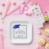 Afstuderen 2025 Faux Metallic Royal Blue Silver Papieren Bordje (Feest)