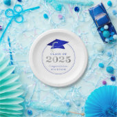 Afstuderen 2025 Faux Metallic Royal Blue Silver Papieren Bordje (Feest)