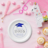 Afstuderen 2025 Faux Metallic Royal Blue Silver Papieren Bordje (Feest)