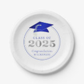 Afstuderen 2025 Faux Metallic Royal Blue Silver Papieren Bordje (Voorkant)