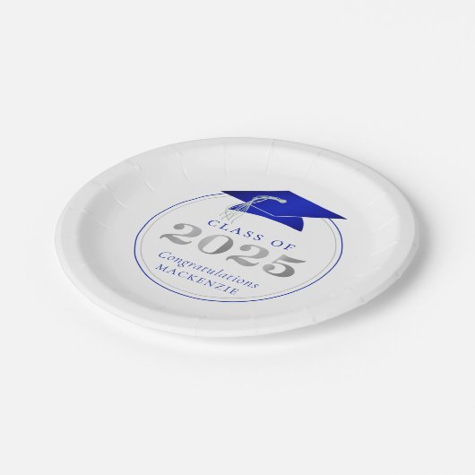 Afstuderen 2025 Faux Metallic Royal Blue Silver Papieren Bordje (Gekanteld)