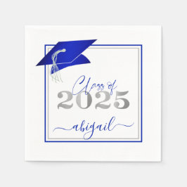 Afstuderen 2025 Faux Metallic Royal Blue Silver Servet