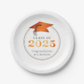 Afstuderen 2025 Faux Metallic Sinaasappel Zwart Papieren Bordje (Voorkant)