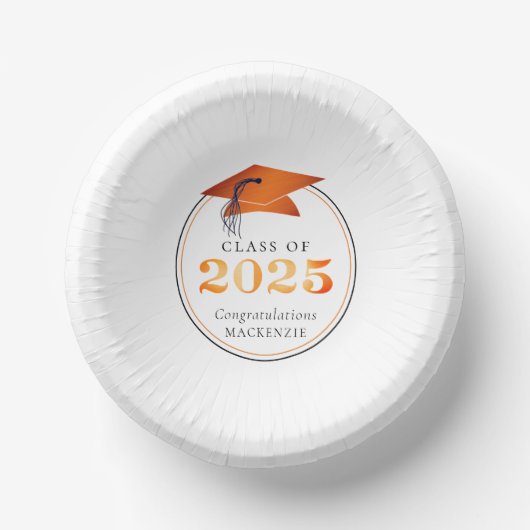 Afstuderen 2025 Faux Metallic Sinaasappel Zwart Papieren Kommen (Voorkant)