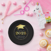 Afstuderen 2025 Faux Metallic Zwart Goud Papieren Bordje (Feest)