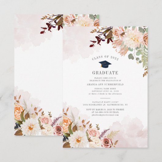 Afstuderen 2025 Floral Afstudeerder Party Kaart (Voorkant / Achterkant)