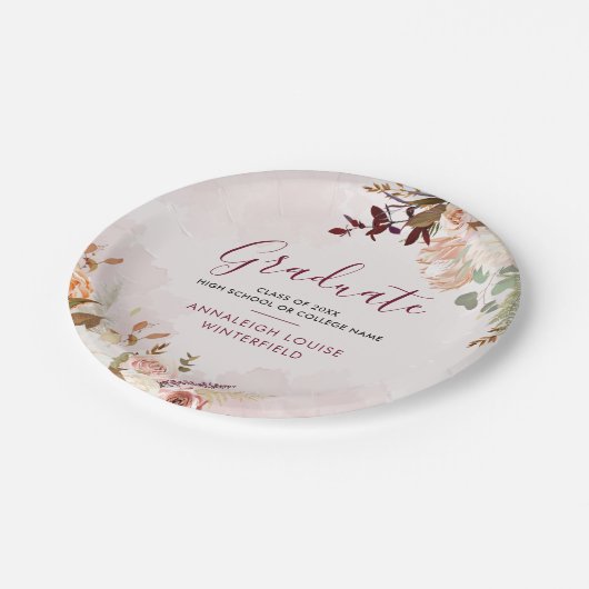 Afstuderen 2025 Floral Afstudeerder Party Papieren Bordje (Gekanteld)