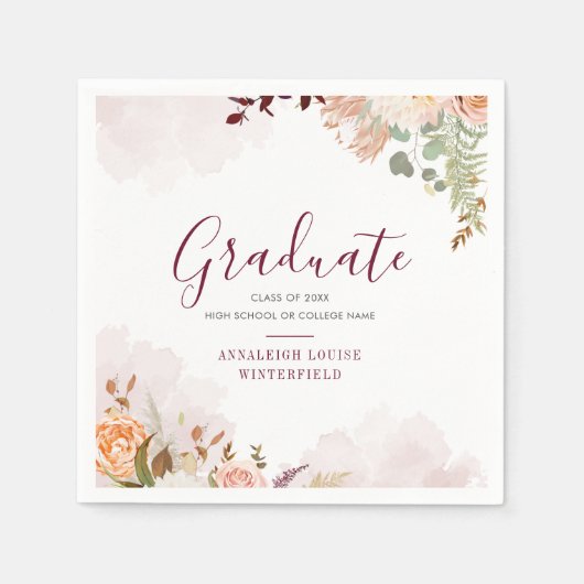 Afstuderen 2025 Floral Waterverf Party Paper Servet (Voorkant)