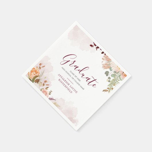 Afstuderen 2025 Floral Waterverf Party Paper Servet (Hoek)