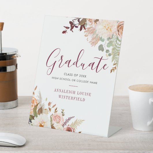 Afstuderen 2025 Floral Waterverf Script Reclamebord Met Voetstuk (Insitu)