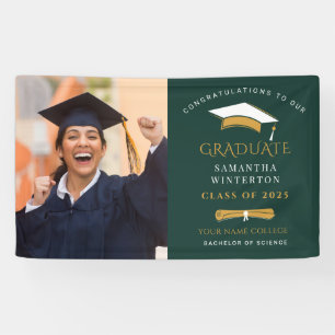 Afstuderen 2025 Foto Gold Green Afstuderen Party Spandoek