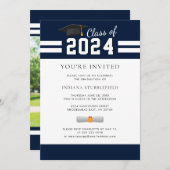 Afstuderen 2025 Foto Navy Blue Afstuderen Party Kaart (Voorkant / Achterkant)