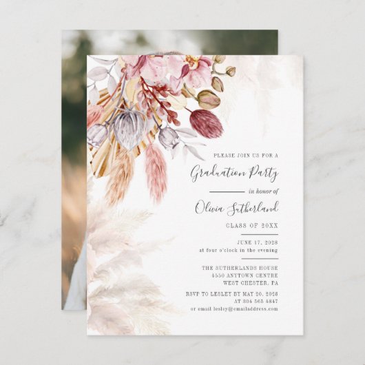 Afstuderen 2025 Foto Pampas Grass Afstuderen Parti Kaart (Voorkant / Achterkant)