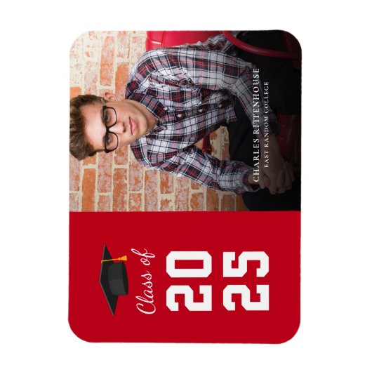 Afstuderen 2025 Foto Rood Wit Afstudeerder Aankond Magneet (Verticaal)
