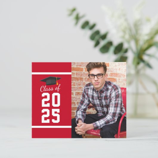 Afstuderen 2025 Foto Rood Wit Uitnodiging (Staand voorkant)