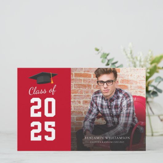 Afstuderen 2025 Foto Rood Wit Uitnodiging (Staand voorkant)