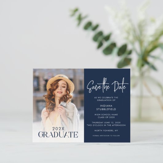 Afstuderen 2025 Foto Save the Date Afstudeer Aankondigingskaart (Staand voorkant)