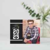 Afstuderen 2025 Foto Zwart Wit Uitnodiging (Staand voorkant)