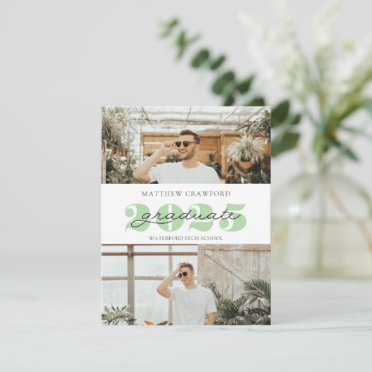 Afstuderen 2025 fotoaankondiging modern script kaart (Staand voorkant)