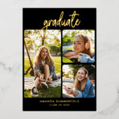 Afstuderen 2025 Fotocollage Afstudeerder Party Gol Folie Uitnodiging (Voorkant)