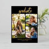 Afstuderen 2025 Fotocollage Afstudeerder Party Gol Folie Uitnodiging (Staand Voorkant)