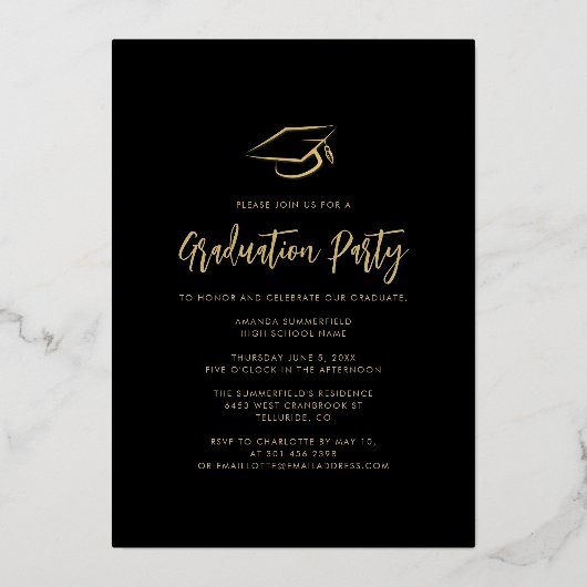 Afstuderen 2025 Fotocollage Afstudeerder Party Gol Folie Uitnodiging (Achterkant)