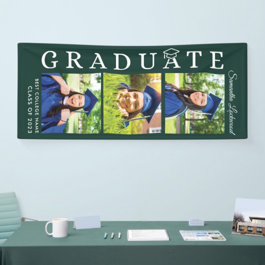 Afstuderen 2025 Fotocollage Groen en Wit Afstudeer Spandoek (Beurs)