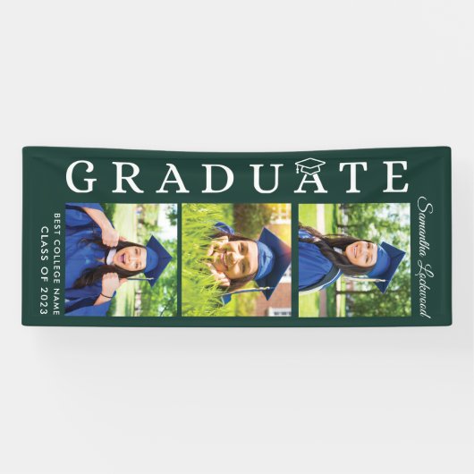 Afstuderen 2025 Fotocollage Groen en Wit Afstudeer Spandoek (Horizontaal)