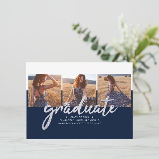 Afstuderen 2025 Fotocollage Navy aankondiging (Staand voorkant)