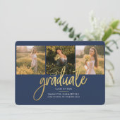 Afstuderen 2025 Fotocollage Navy Blauw Afstuderen Aankondiging (Staand voorkant)