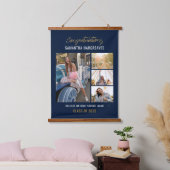 Afstuderen 2025 Fotocollage Navy Blauw Afstuderen Hangend Wandkleed (Slaapkamer)