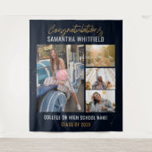 Afstuderen 2025 Fotocollage Navy Blue Photobooth Wandkleed (Voorkant)