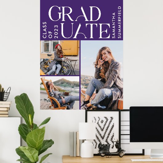 Afstuderen 2025 Fotocollage Paarse Afstuderen Poster (Thuiskantoor)