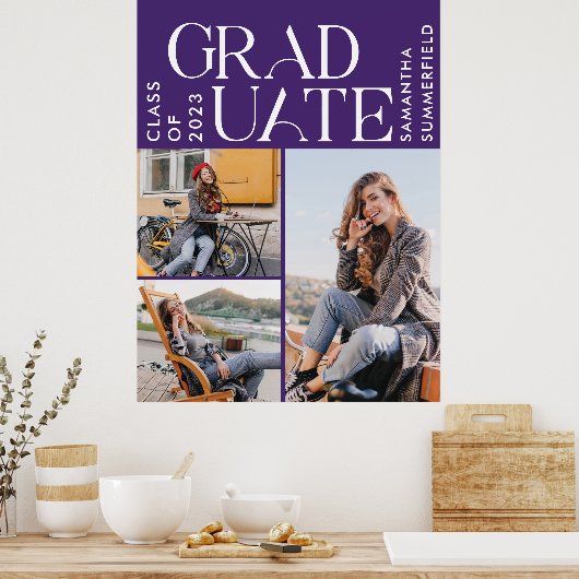 Afstuderen 2025 Fotocollage Paarse Afstuderen Poster (Keuken)