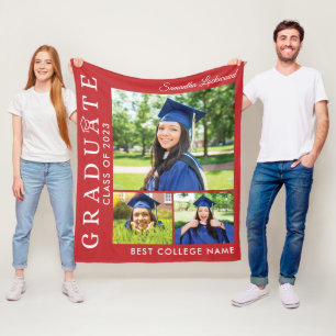 Afstuderen 2025 Fotocollage Rood Afstudeerder Keep Fleece Deken