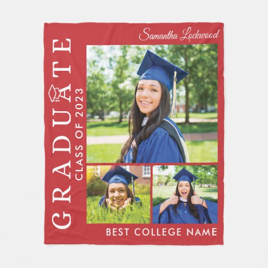 Afstuderen 2025 Fotocollage Rood Afstudeerder Keep Fleece Deken (Voorkant)