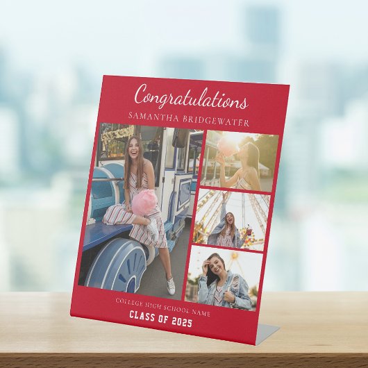 Afstuderen 2025 Fotocollage Rood Afstuderen Aangep Reclamebord Met Voetstuk