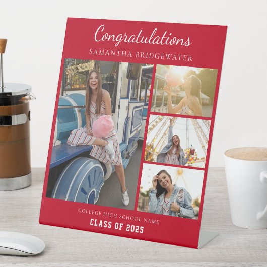 Afstuderen 2025 Fotocollage Rood Afstuderen Aangep Reclamebord Met Voetstuk (Insitu)