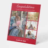 Afstuderen 2025 Fotocollage Rood Afstuderen Aangep Reclamebord Met Voetstuk (Voorkant)