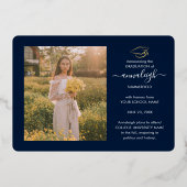 Afstuderen 2025 Fotocollage Script Navy Silver Folie Uitnodiging (Achterkant)